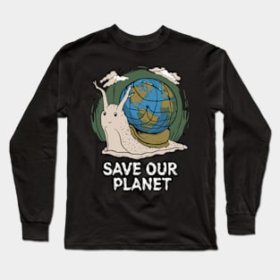 Snail Save Our Planet Cute Earth Day Boys Kids 2024 Long Sleeve T-Shirt